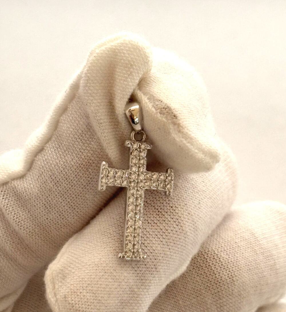 925 Sterling Silver Religious Cross CZ Necklace Pendant 27mm